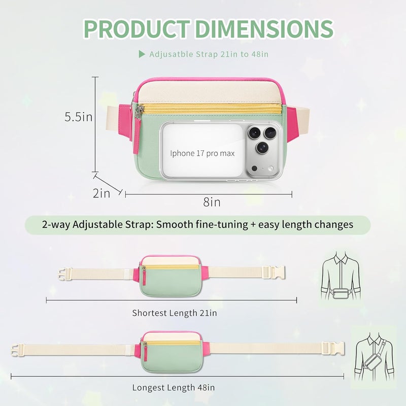 cotmcor Store Valentines Day Gifts for Kids: Fanny Pack Birthday Gift for 5 6 7 8 9 10 11 12 Year Old Teen Girls, Preppy Cute Trendy Stuff Colorblock Crossbody Bag Adjustable Belt Bags for Travel Outdoor - Image 5